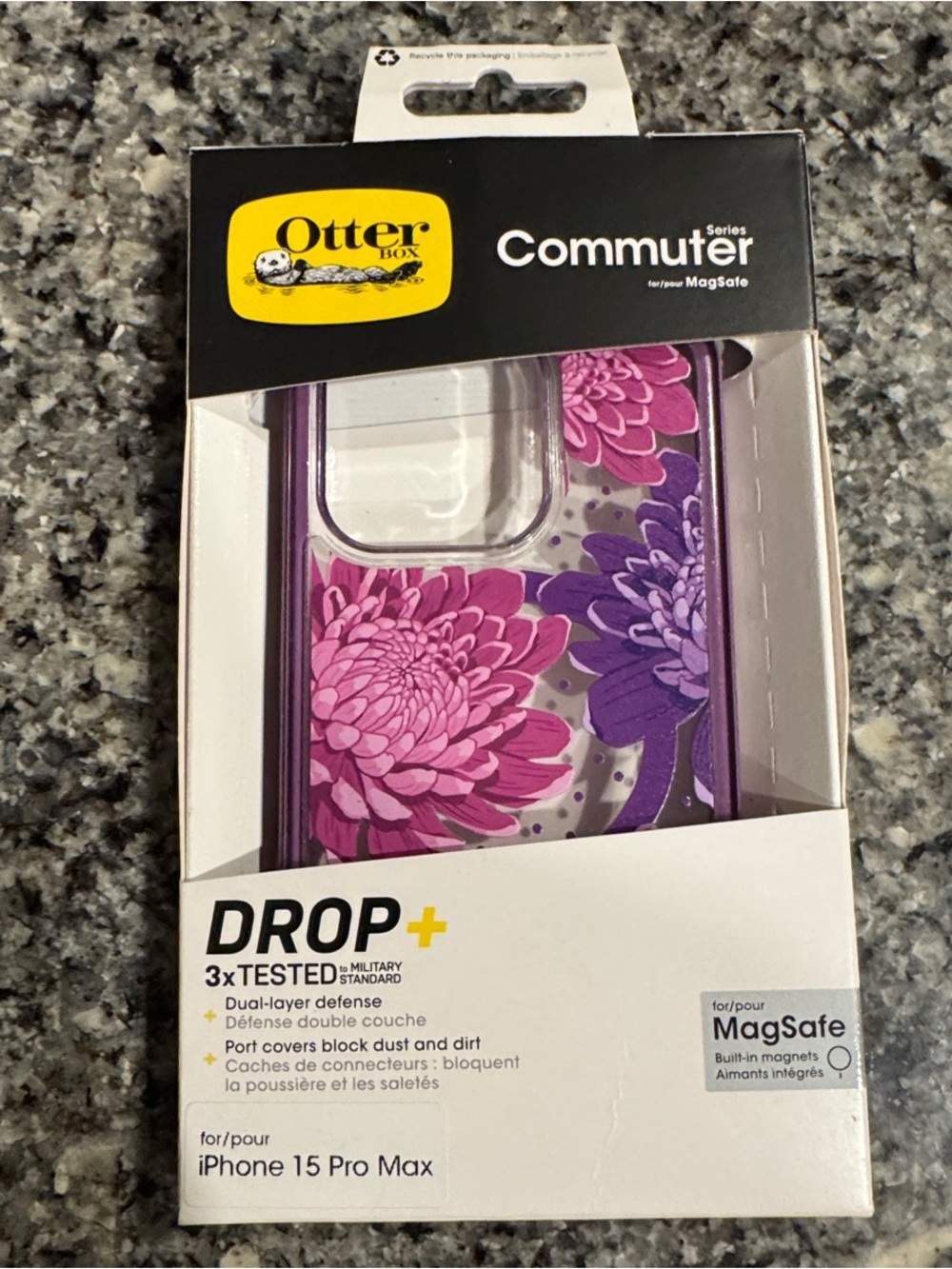 OtterBox Commuter Series Floral Phone Case for iPhone 15 Pro Max - Purple & Pink